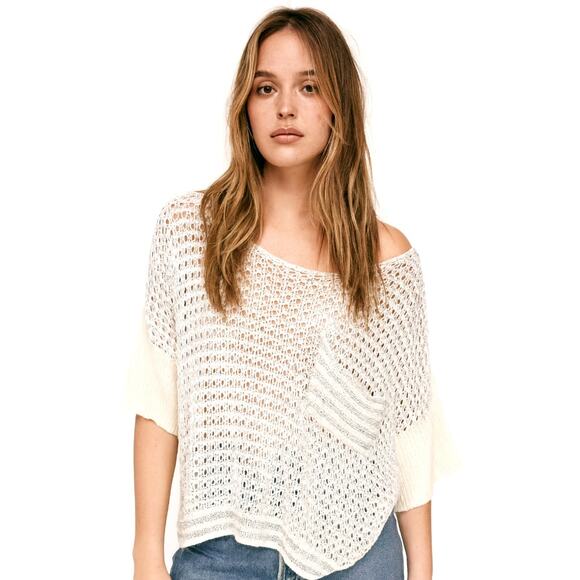 NEW! Revolve M Doll&Company Metallic Open Knit Cropped Sweater Silver White - Picture 5 of 5